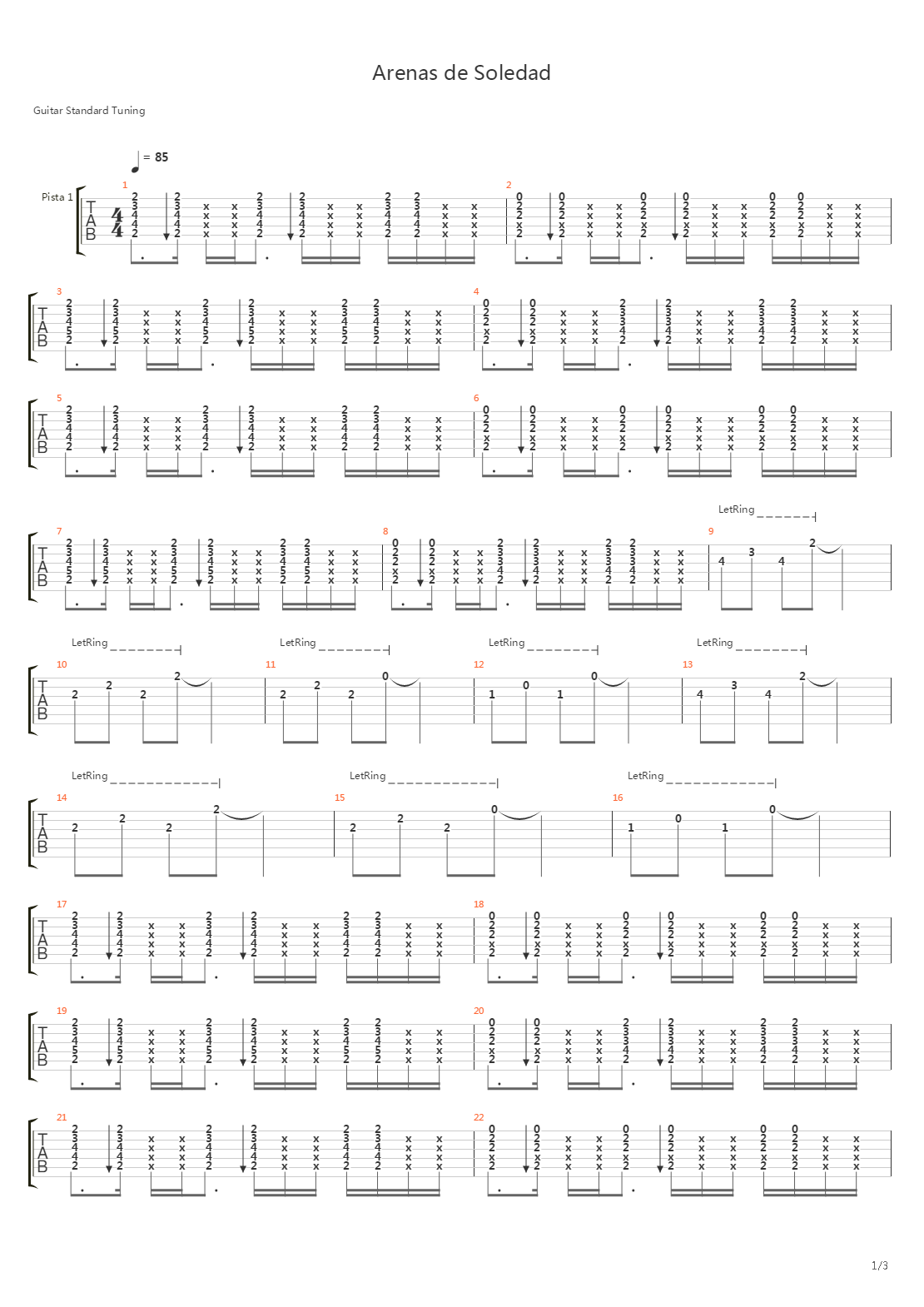 Arenas De Soledad吉他谱