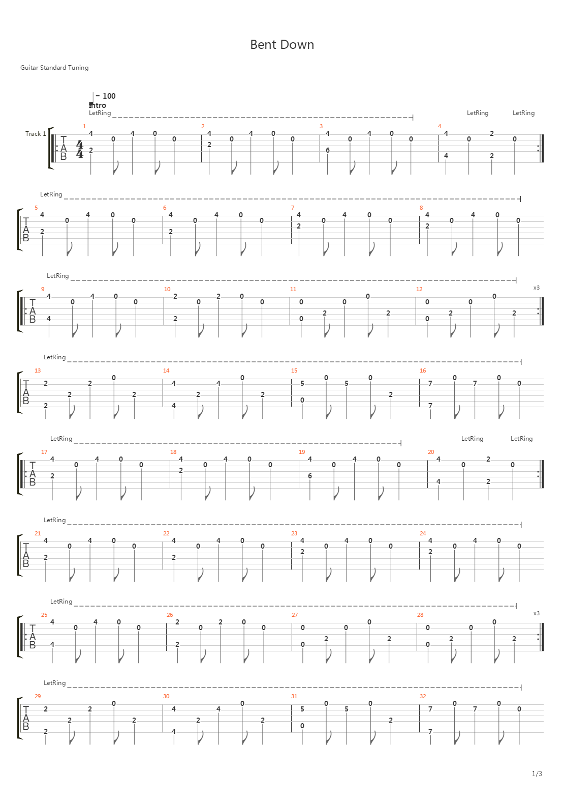 Bent Down吉他谱