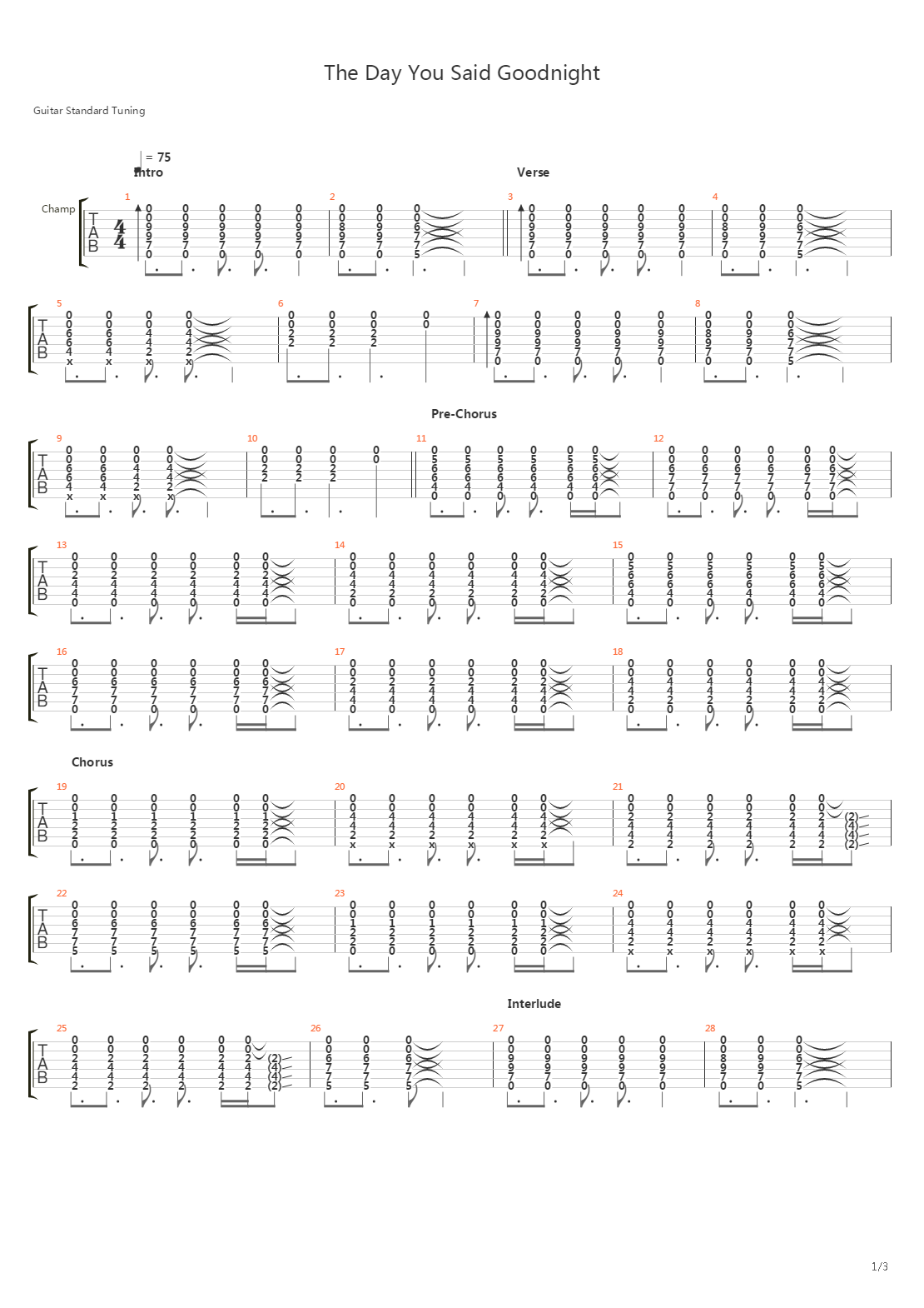 Day You Said Goodnight吉他谱
