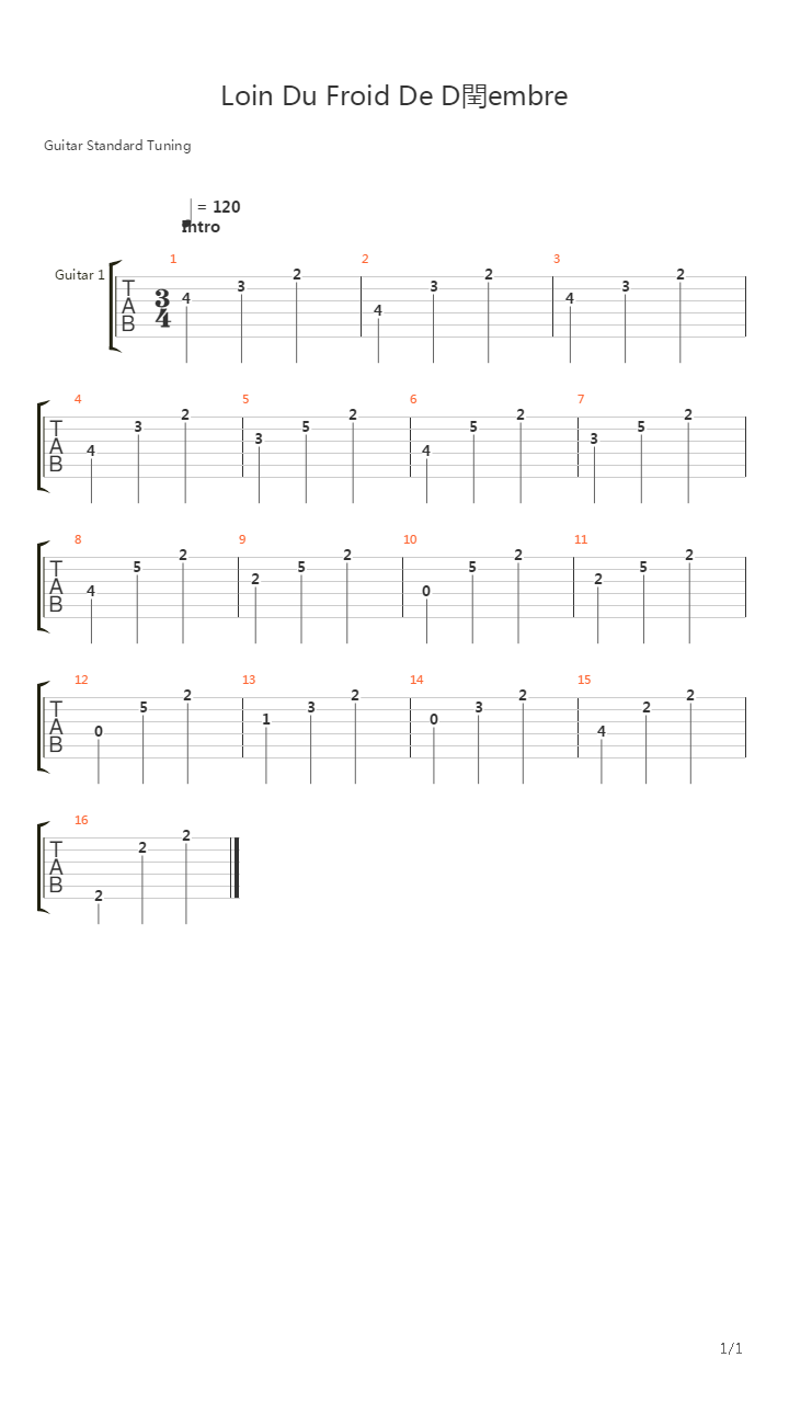 Loin Du Froid De Decembre吉他谱