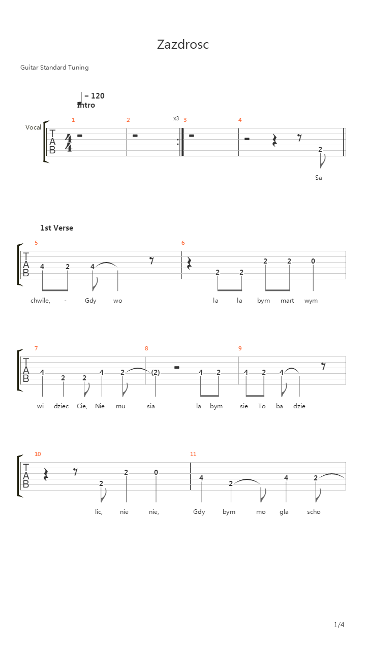 Zazdrosc吉他谱
