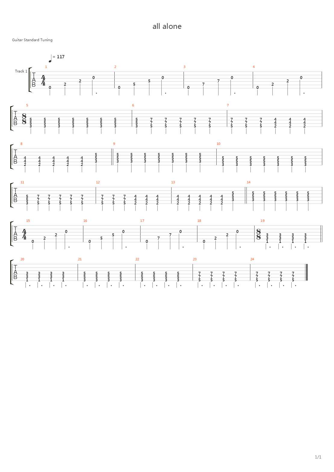 All Alone吉他谱