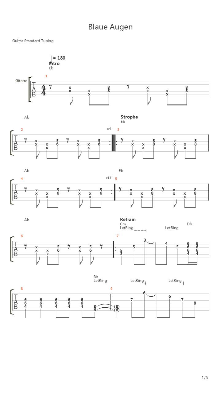 Blaue Augen吉他谱