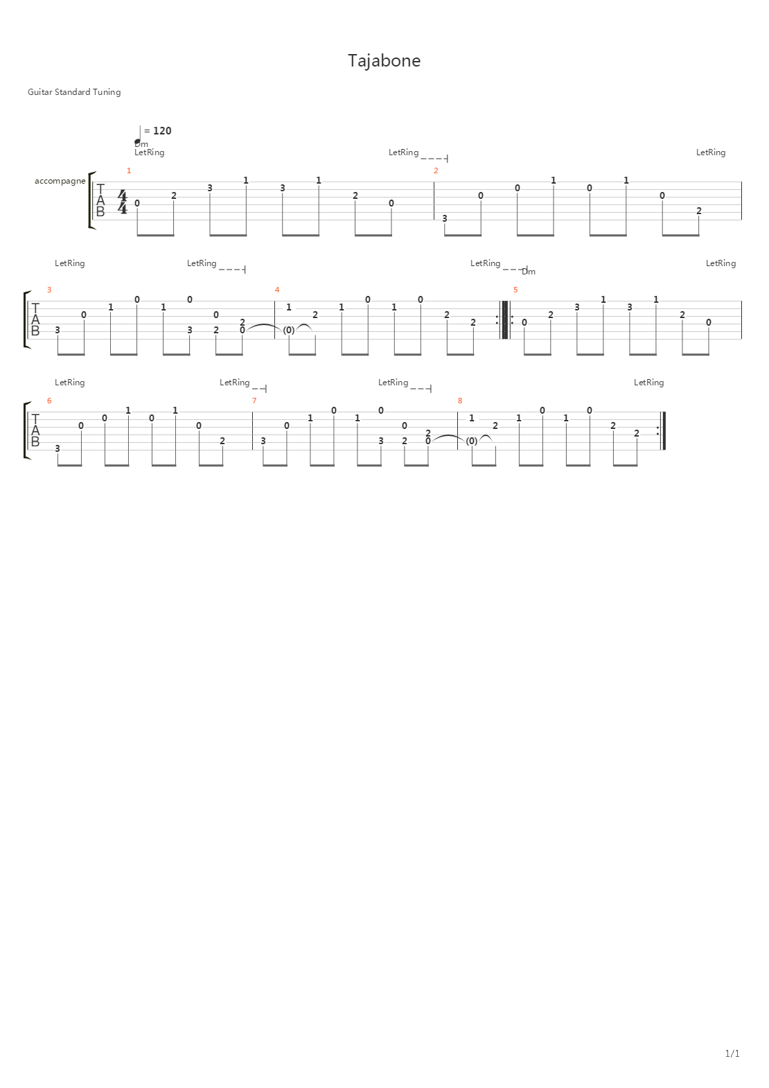 Tajabone吉他谱