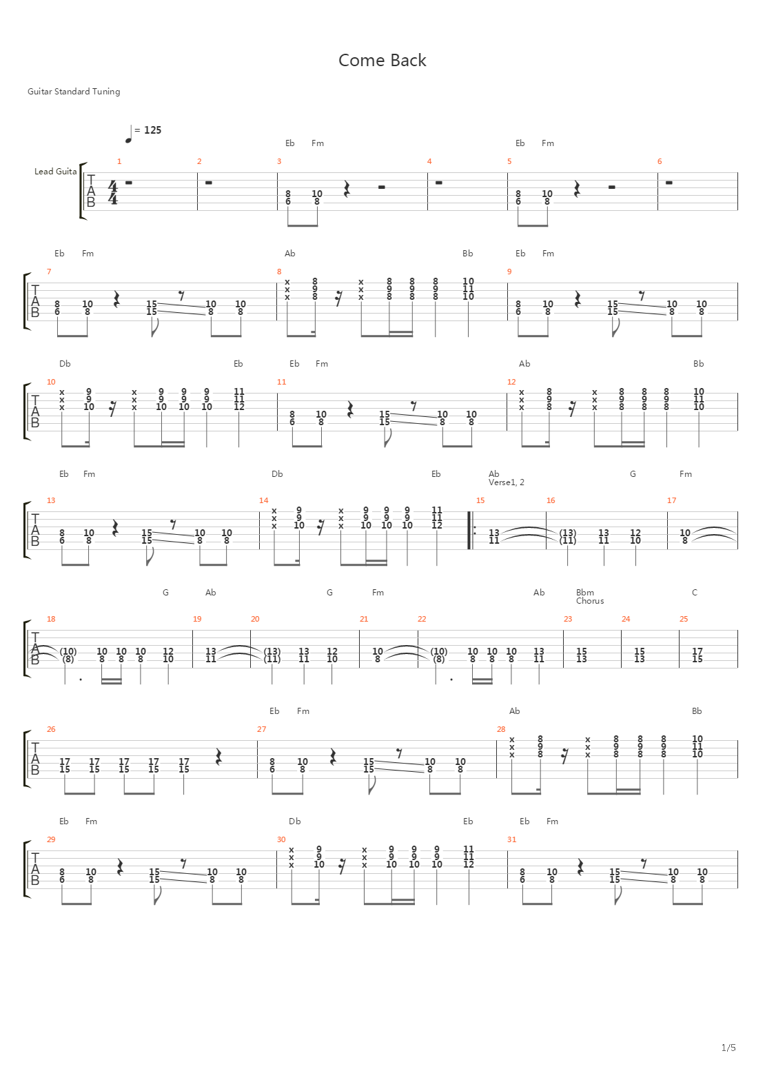 Come Back吉他谱