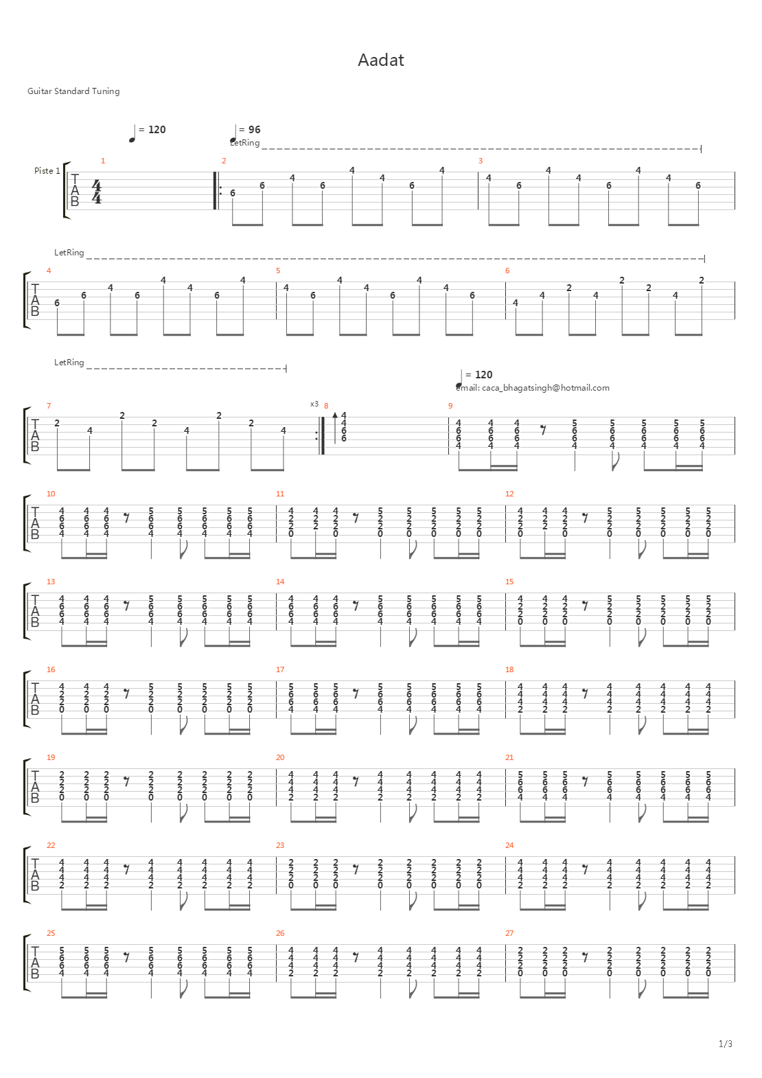 Aadat吉他谱