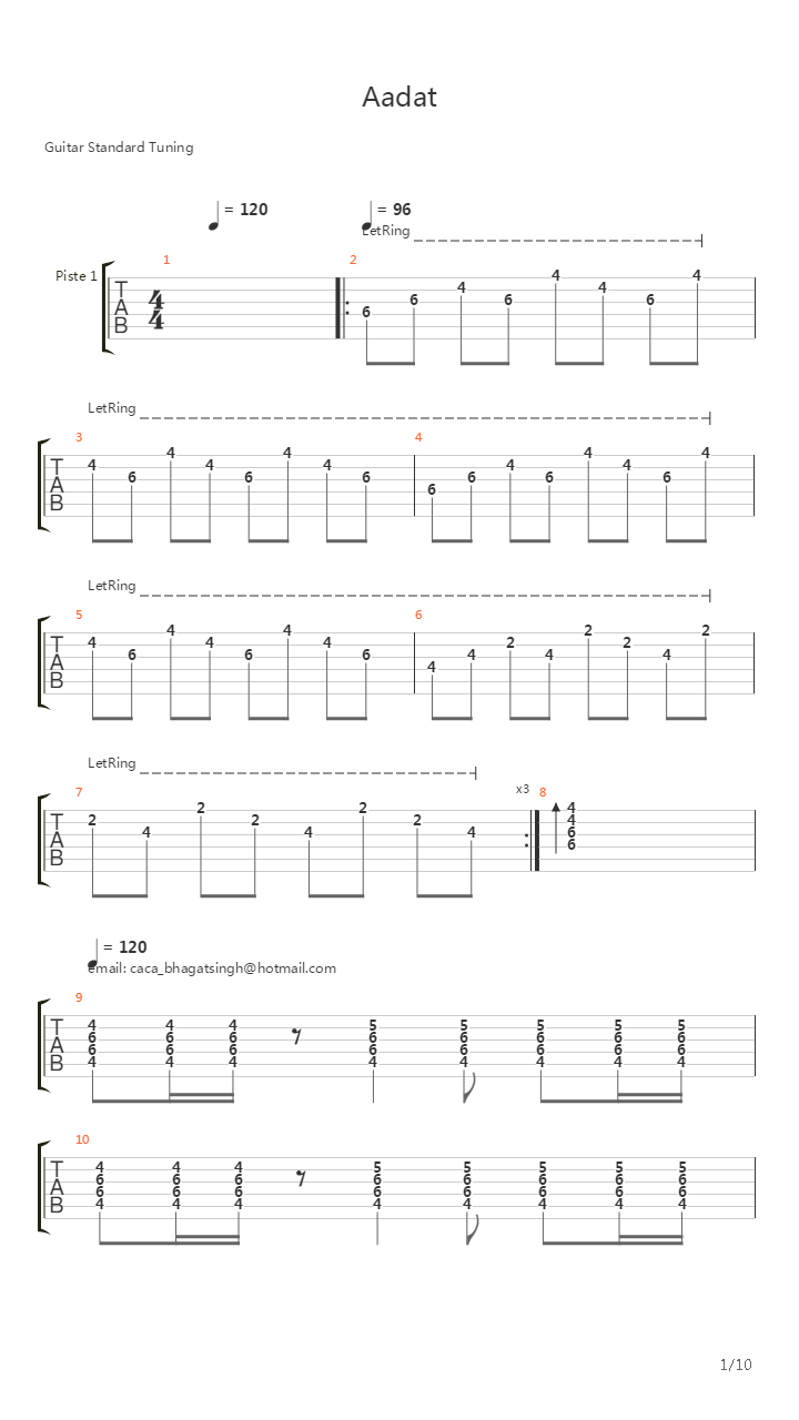 Aadat吉他谱