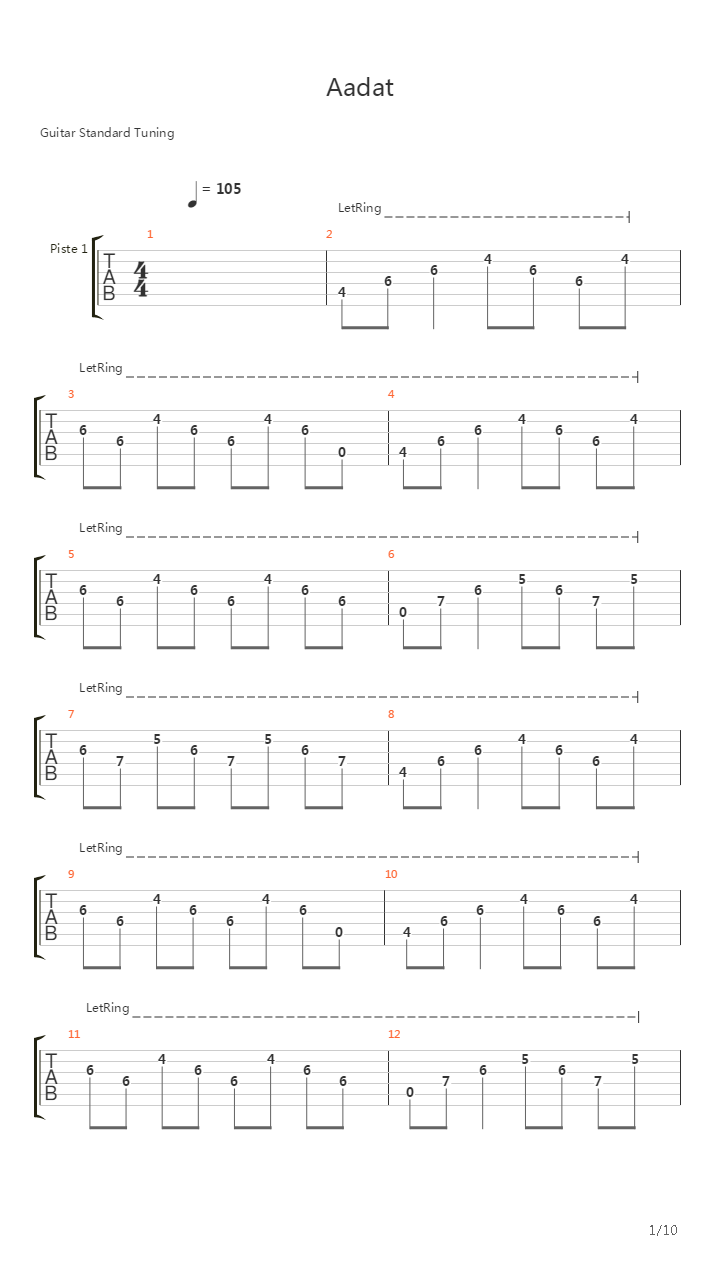 Aadat吉他谱
