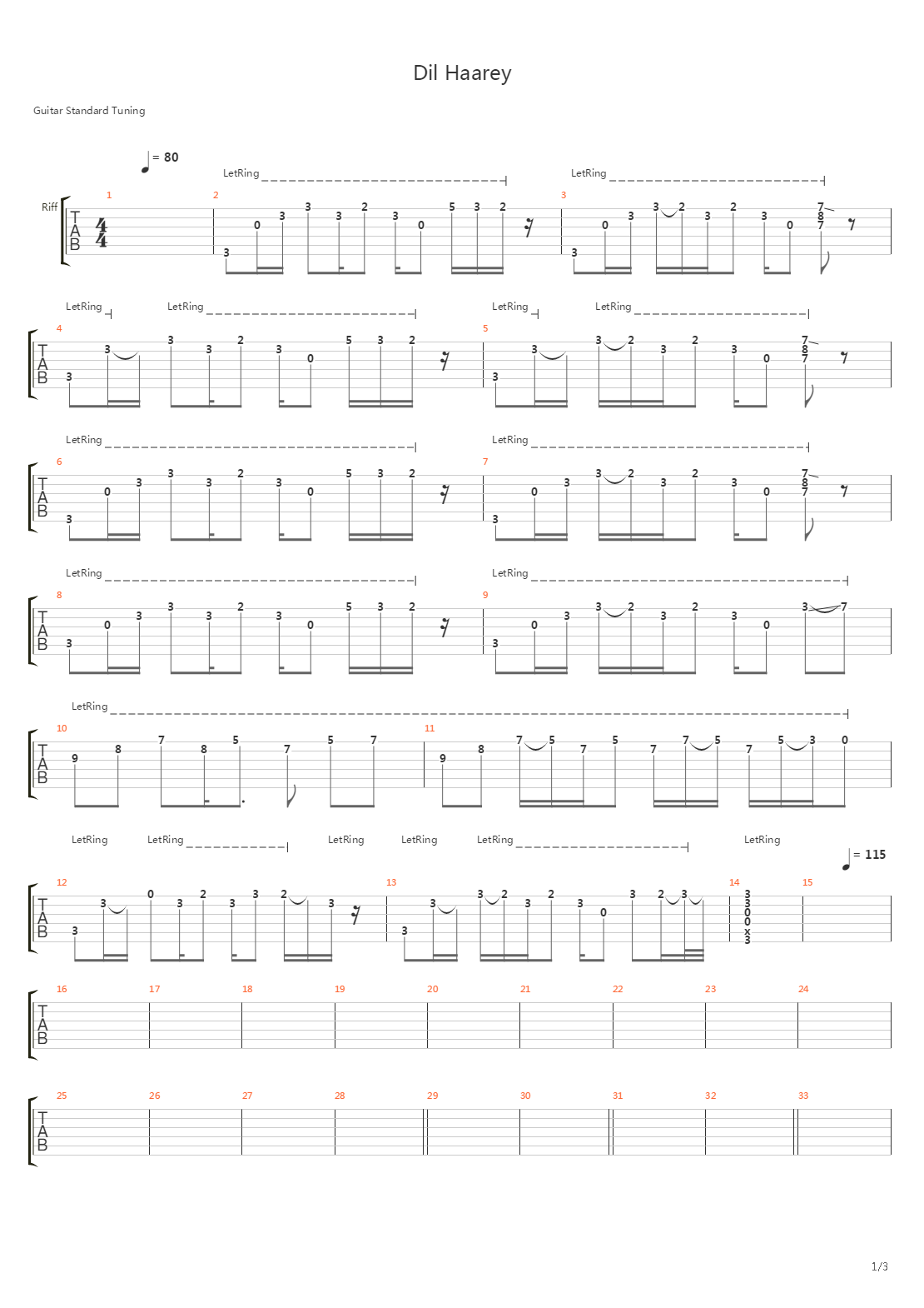 Dil Harey吉他谱