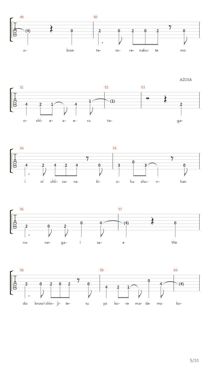 轻音少女(K-on) - おはよう、また あした(早上好，明天见)吉他谱