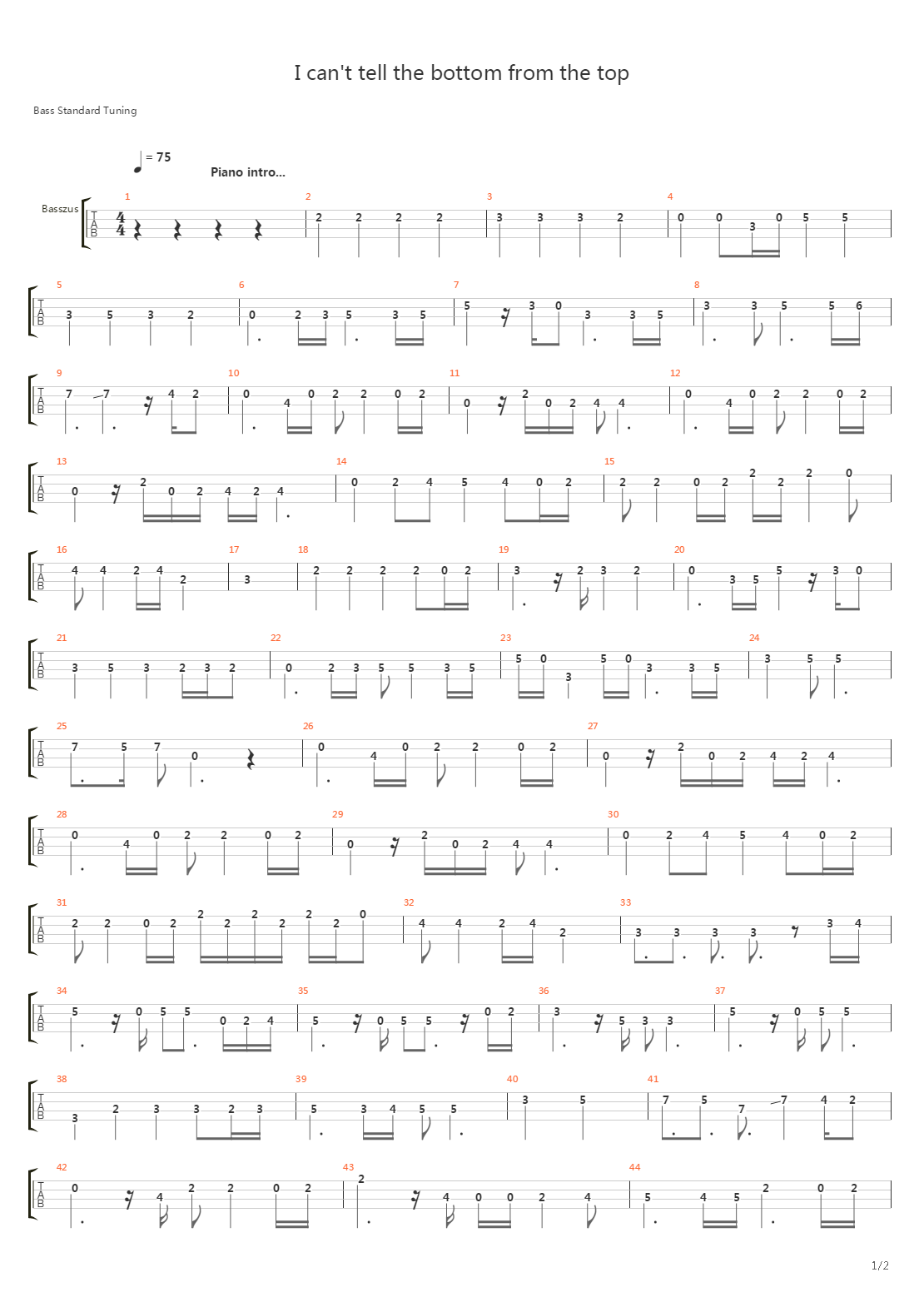 I Cant Tell The Bottom From The Top Live吉他谱