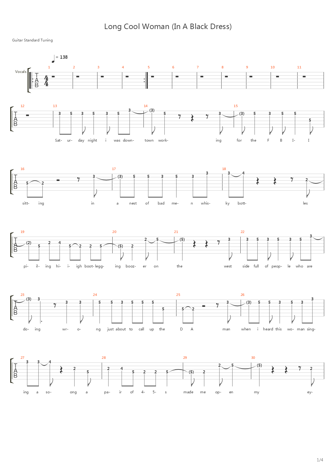 Long Cool Woman (In A Black Dress)吉他谱