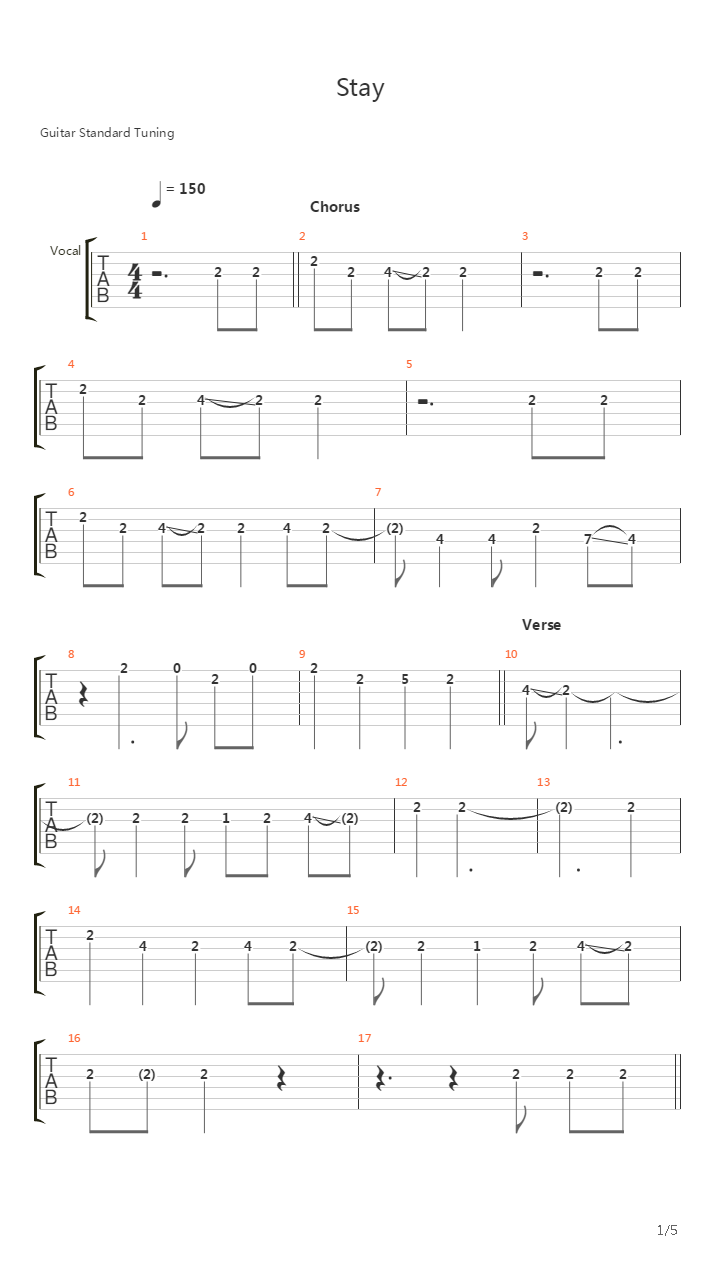 Stay吉他谱