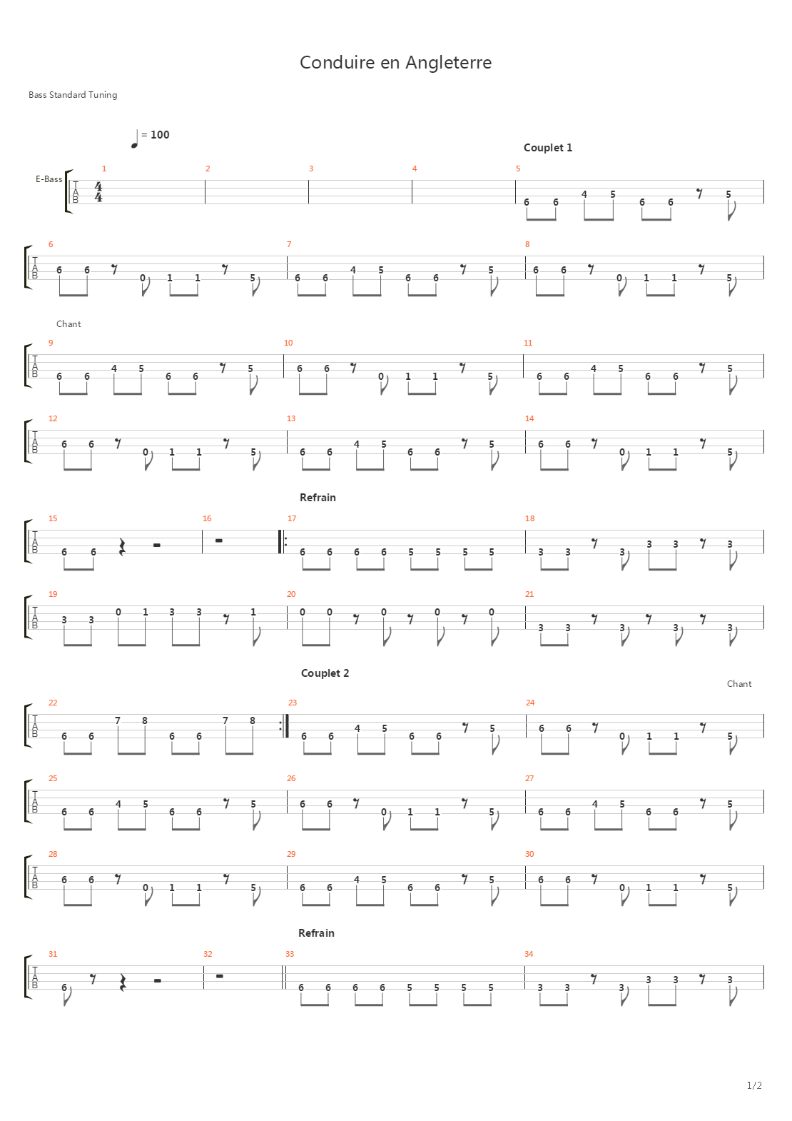 Conduire En Angleterre吉他谱