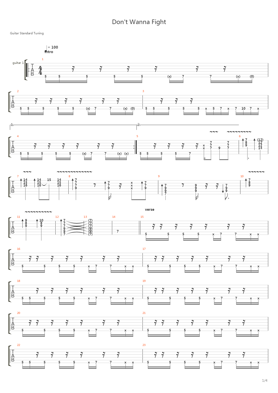 Dont Wanna Fight吉他谱