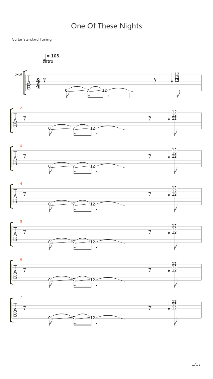 One Of These Nights吉他谱