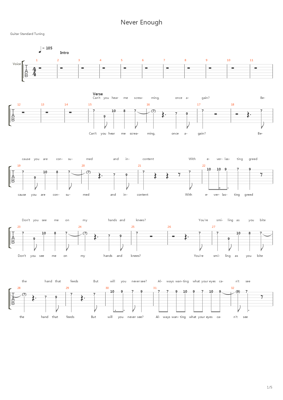 Never Enough吉他谱