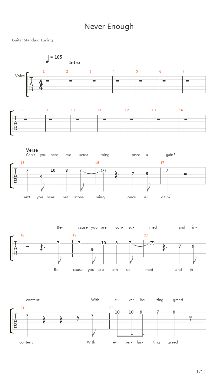 Never Enough吉他谱