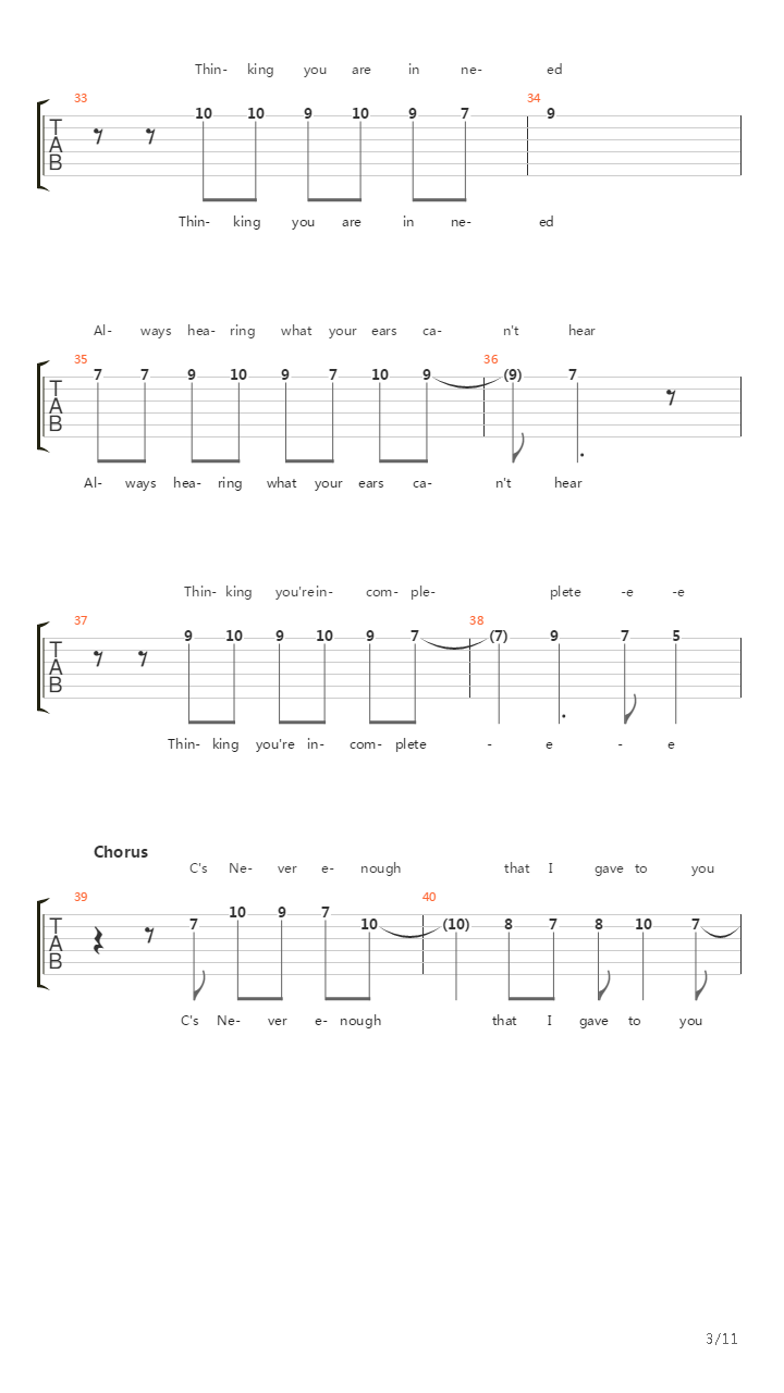 Never Enough吉他谱