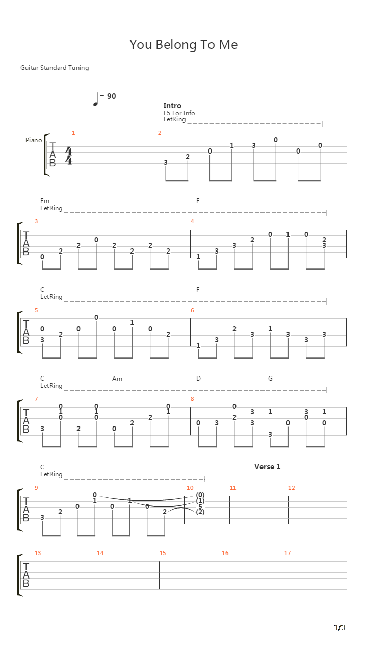 You Belong To Me吉他谱