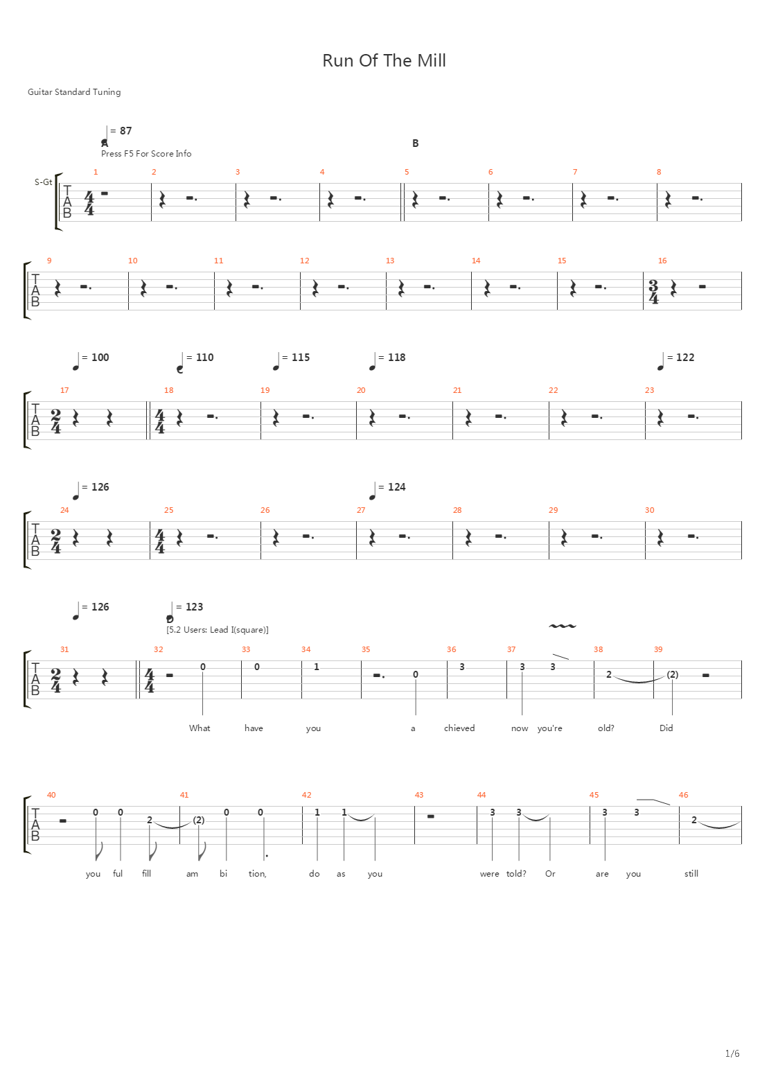 Run Of The Mill吉他谱