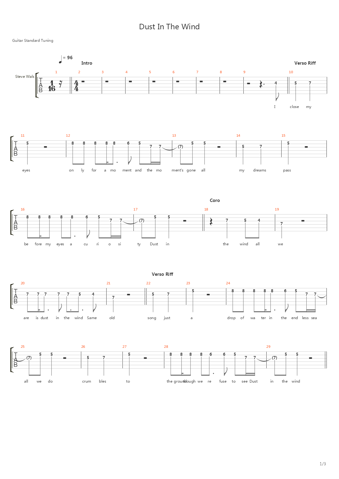 Dust In The Wind吉他谱