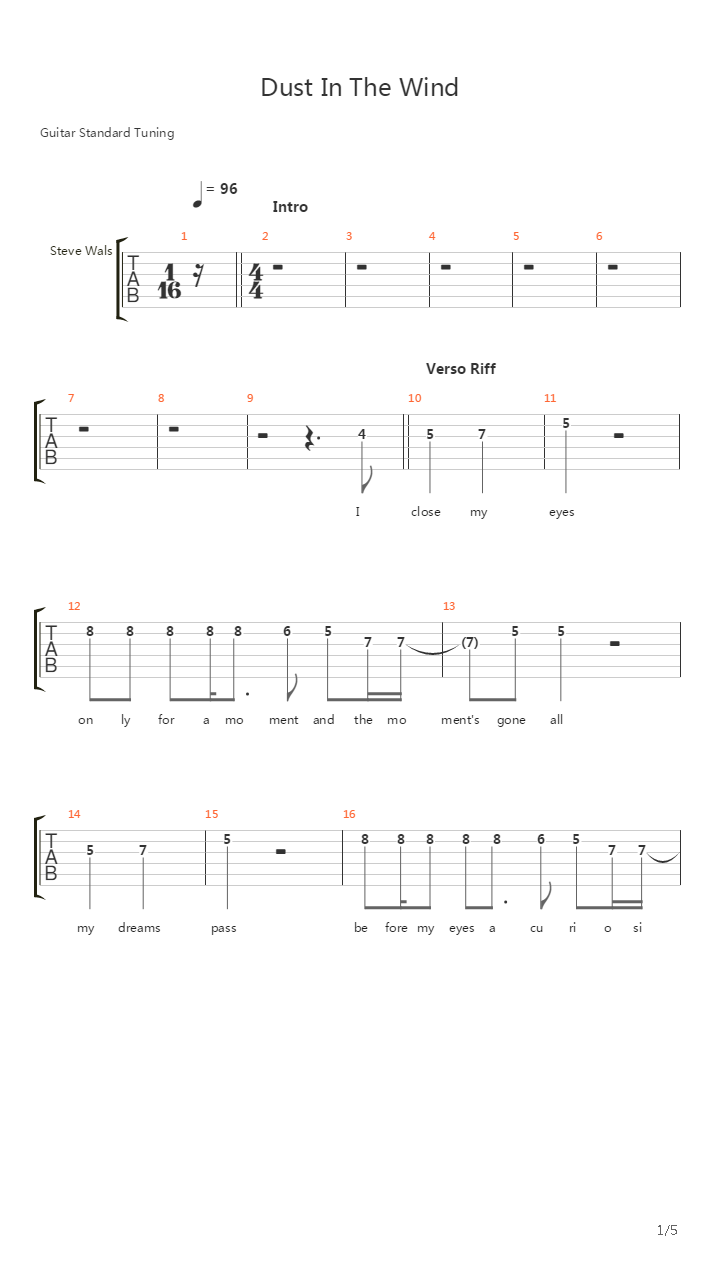 Dust In The Wind吉他谱