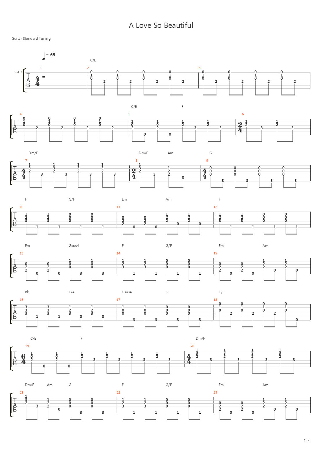 A Love So Beautiful吉他谱