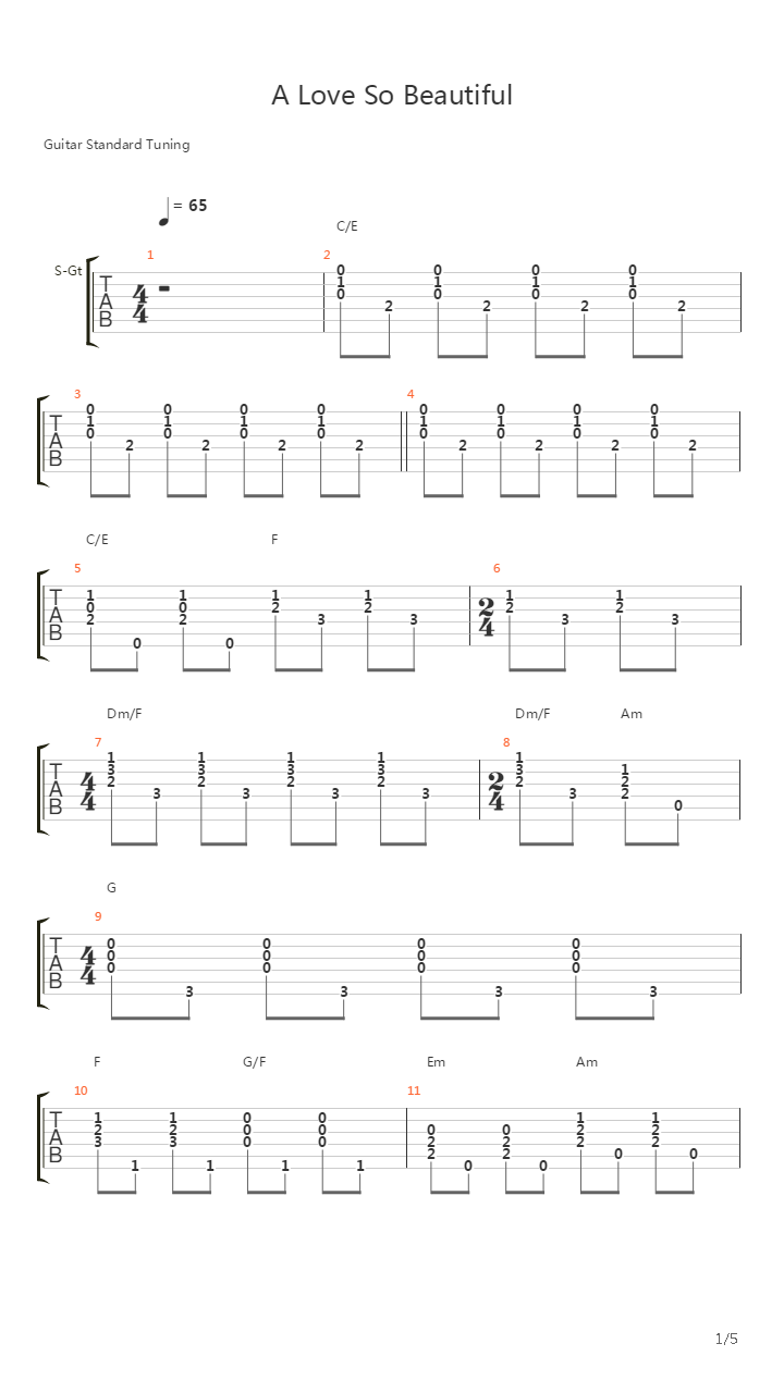 A Love So Beautiful吉他谱