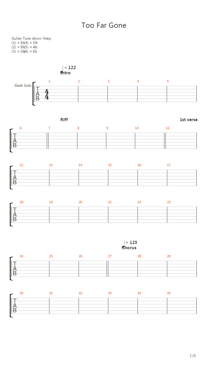 Too Far Gone吉他谱