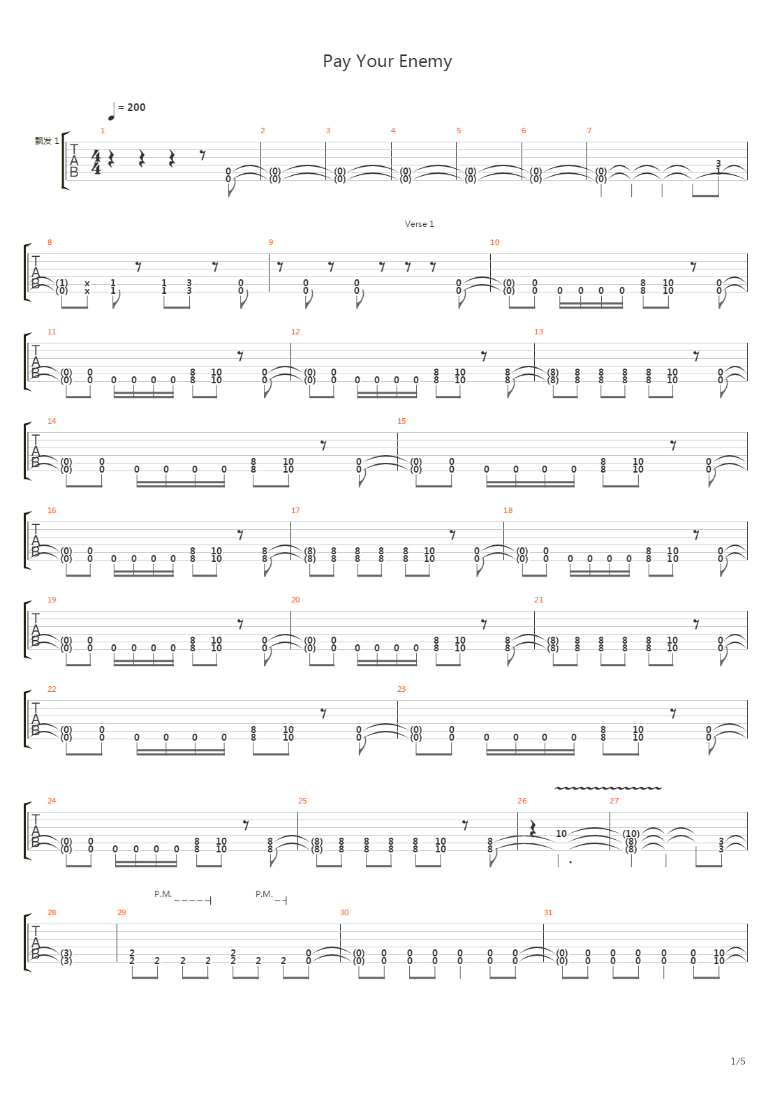 Pay Your Enemy吉他谱