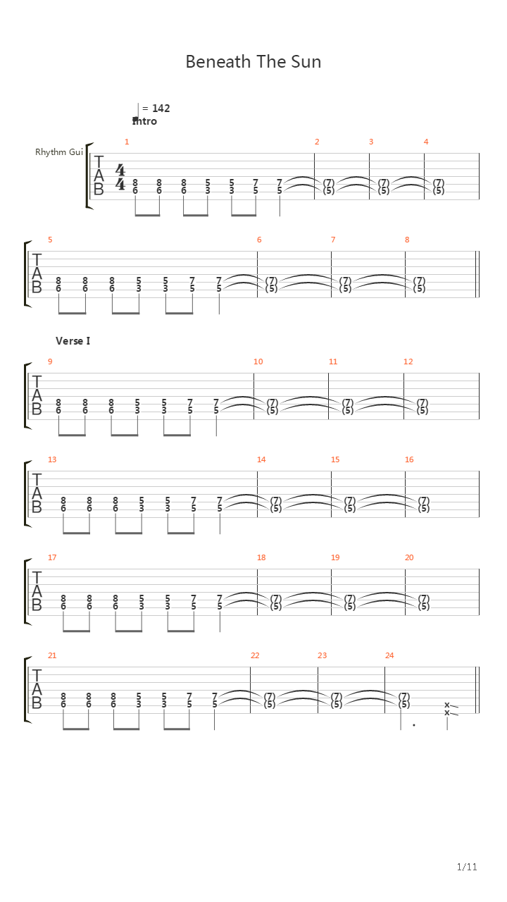 Beneath The Sun吉他谱