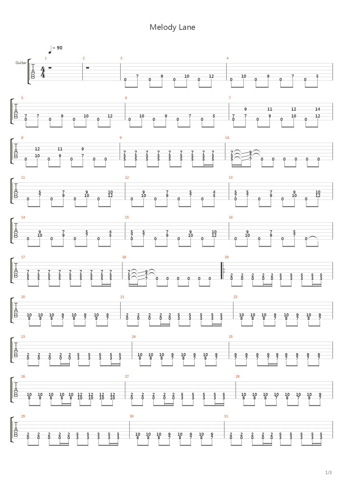 Melody Lane吉他谱