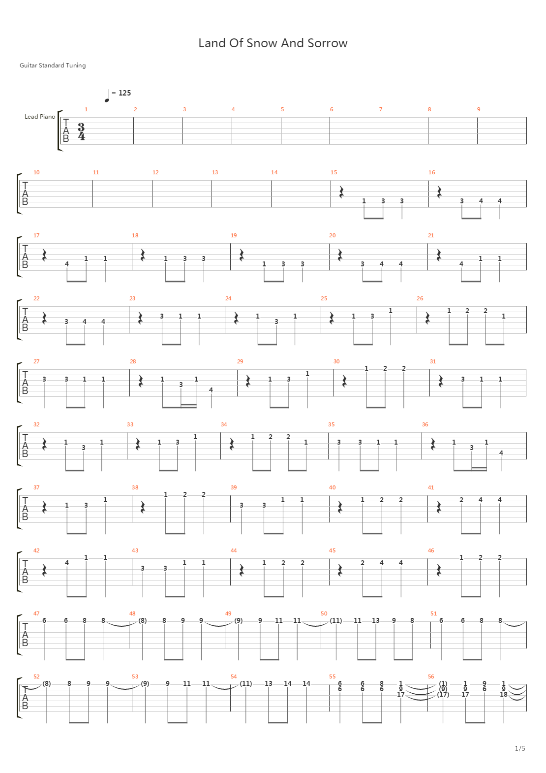 Land Of Snow And Sorrow吉他谱