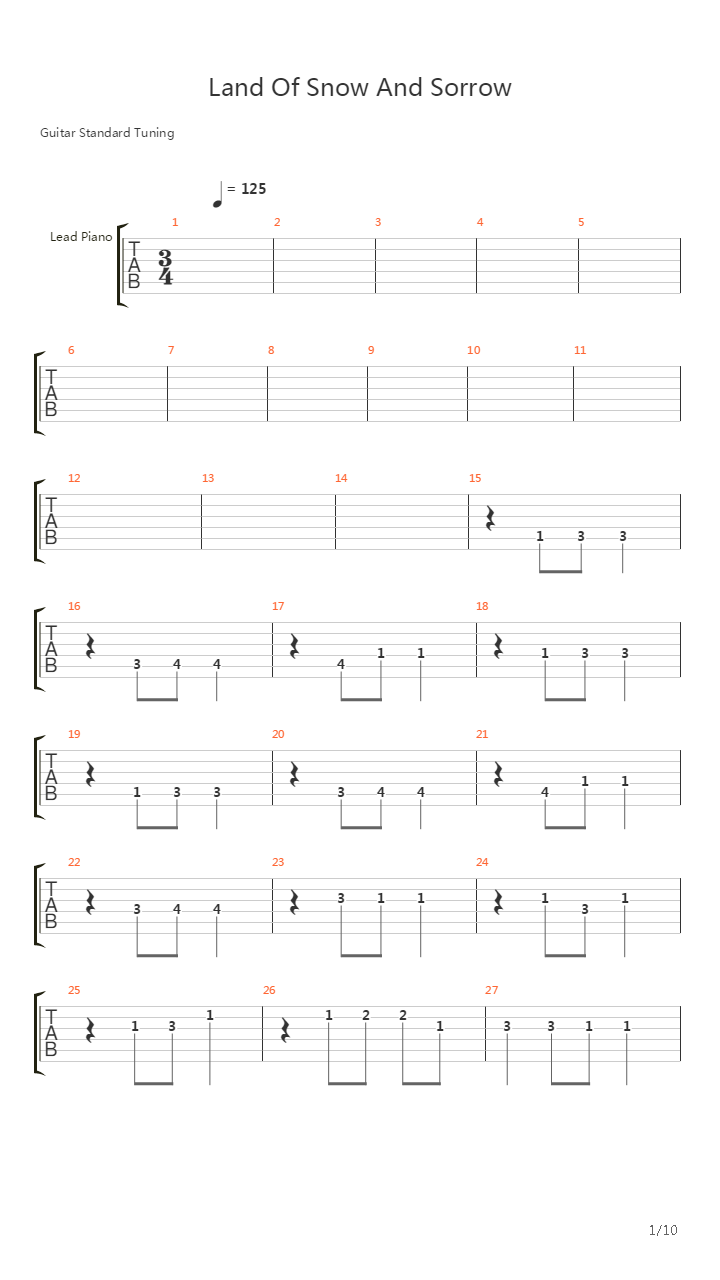 Land Of Snow And Sorrow吉他谱