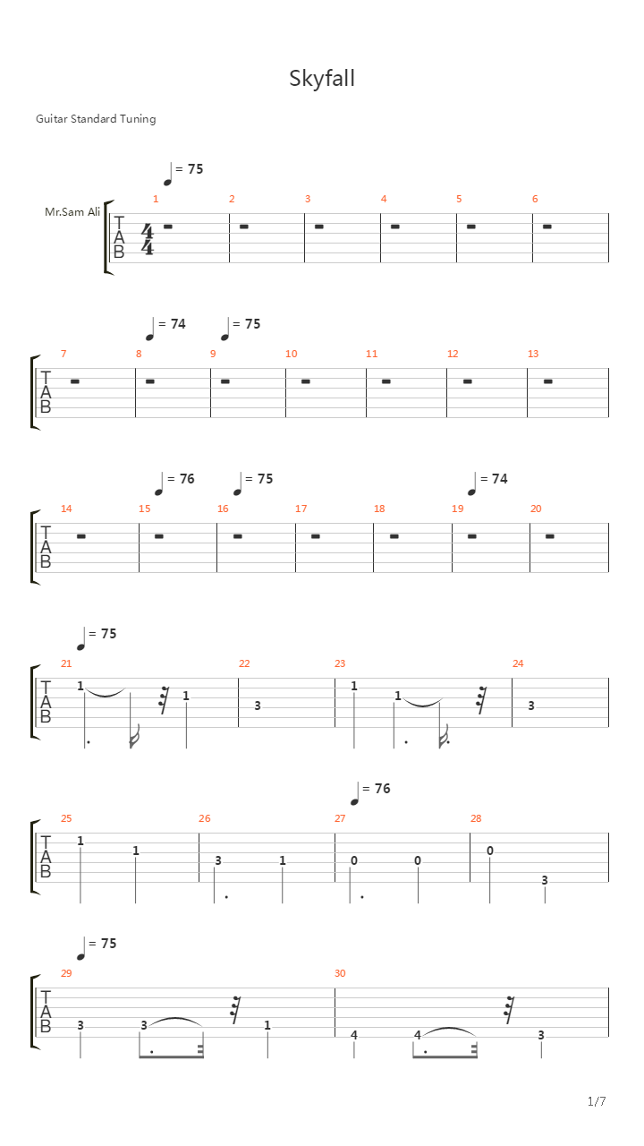 Skyfall吉他谱