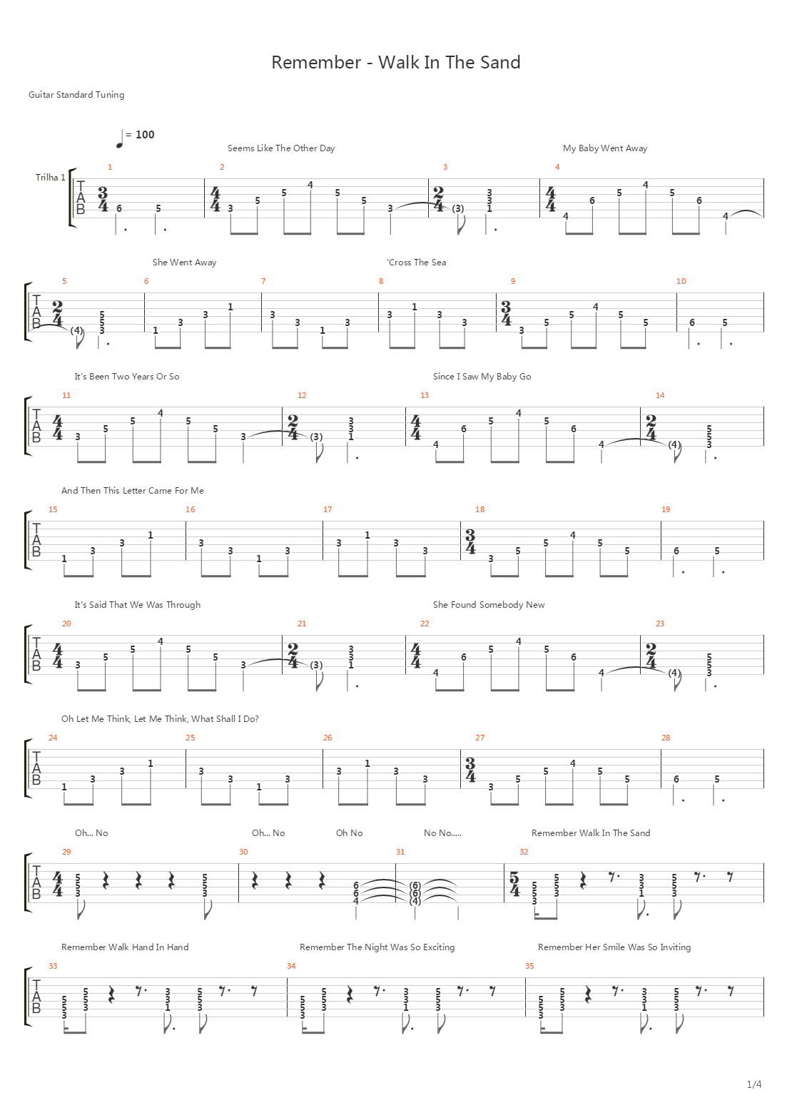 Remember Walking In The Sand吉他谱
