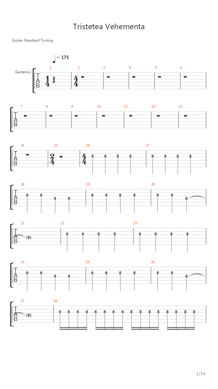 Tristea Vehementa Mejorada吉他谱