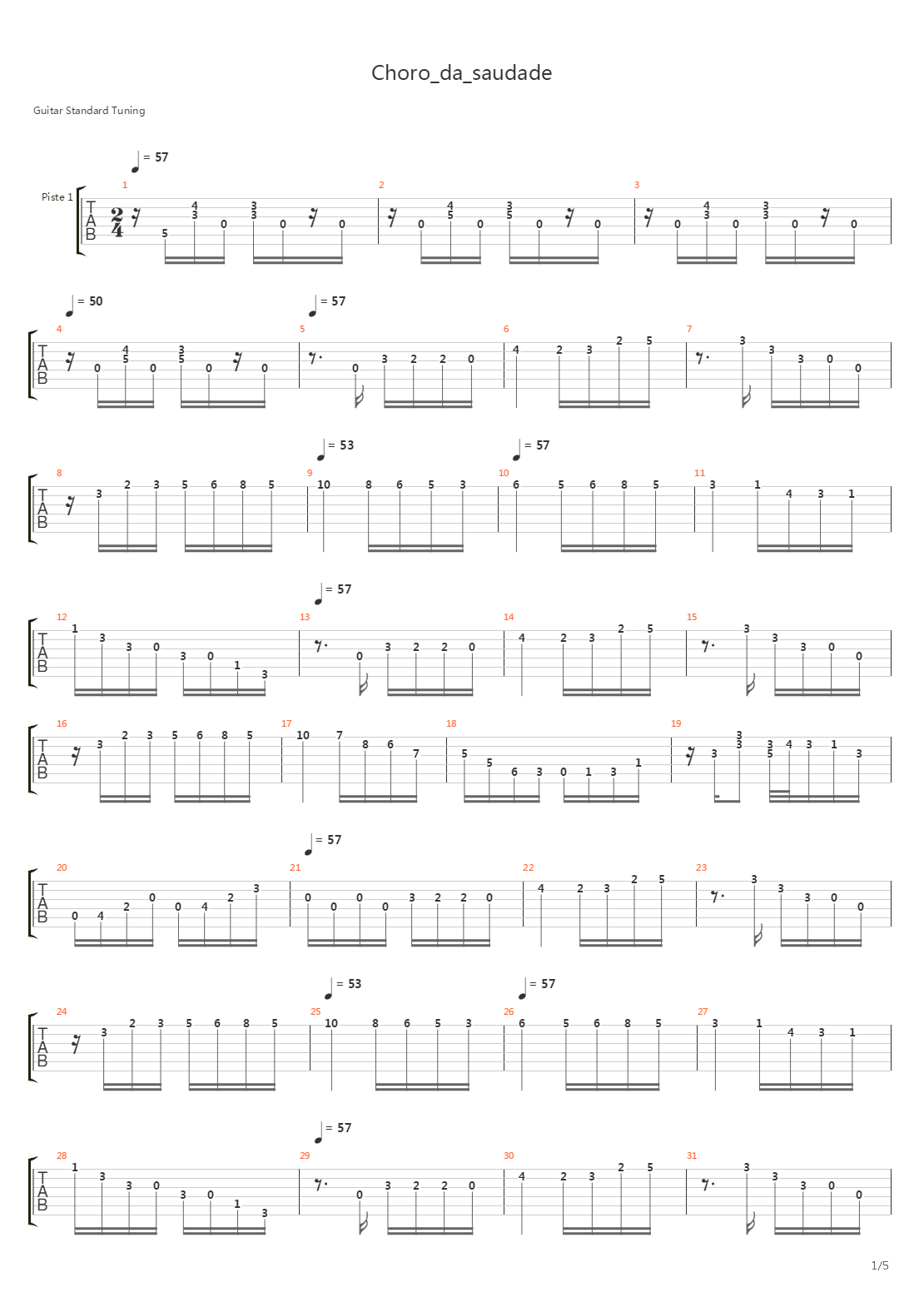 Choro Da Saudade吉他谱