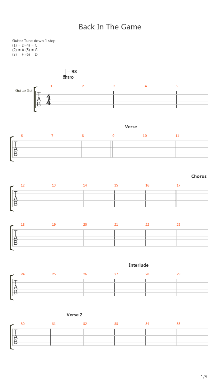 Back In The Game吉他谱