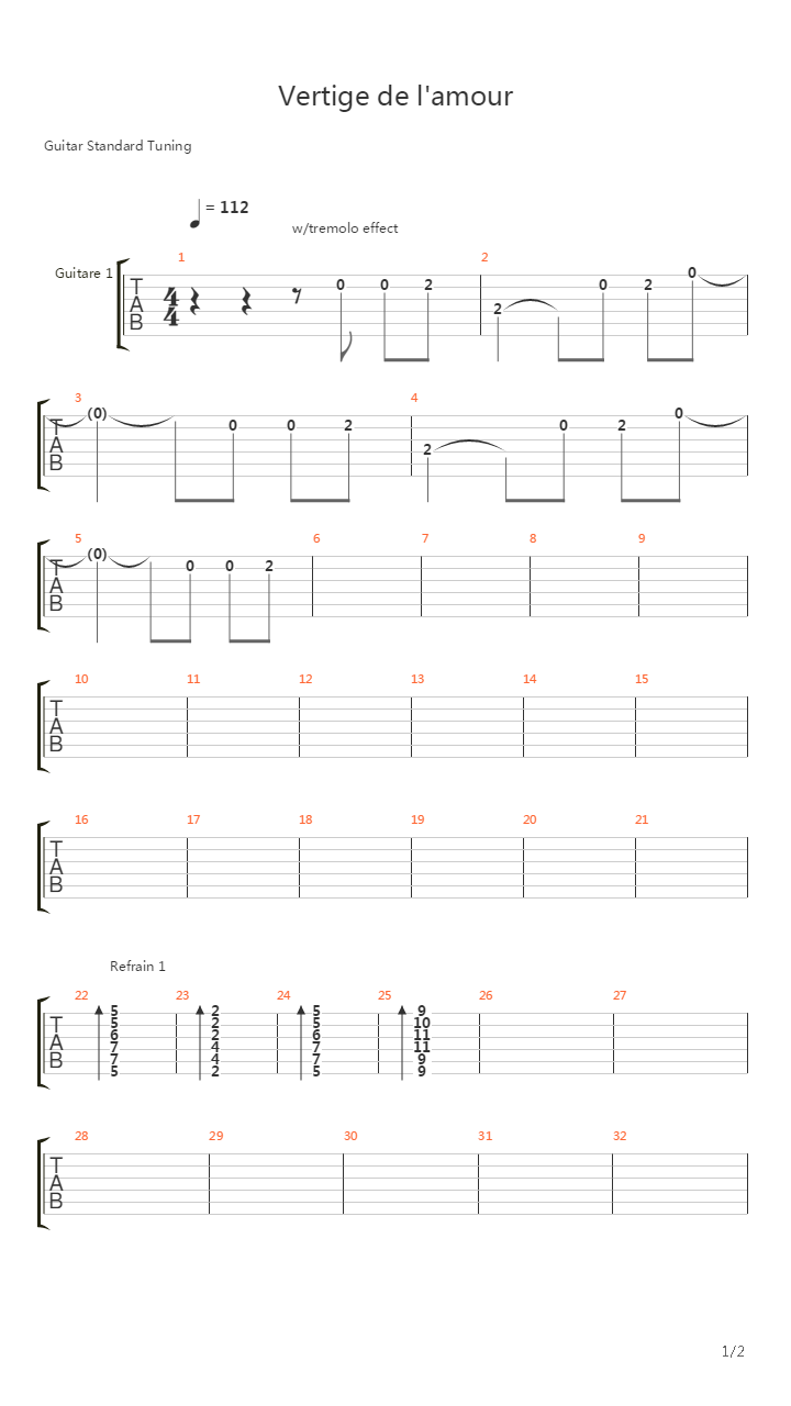 Vertige De Lamour吉他谱
