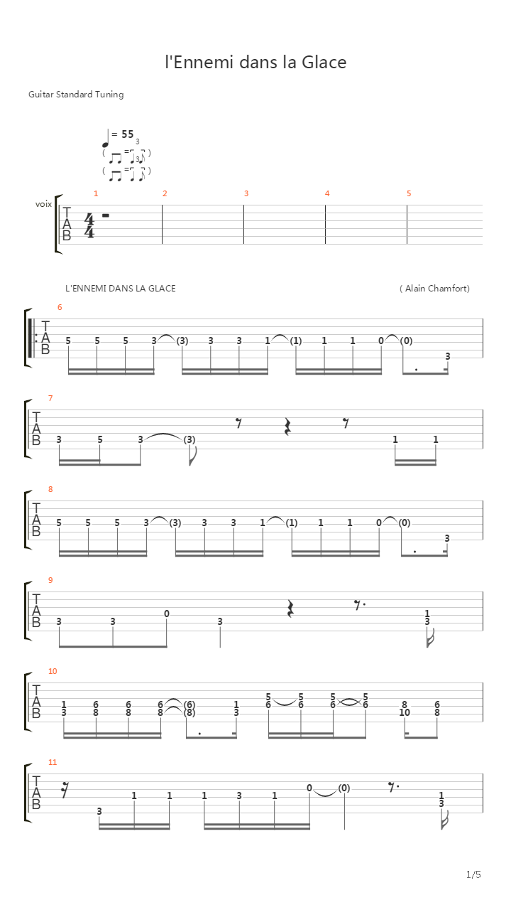 L'ennemi Dans La Glace吉他谱
