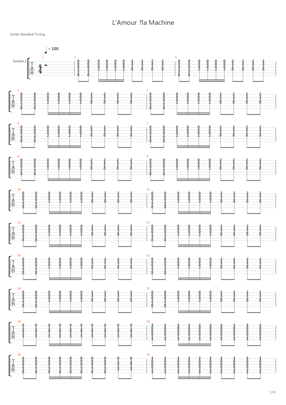 L'amour à la machine吉他谱
