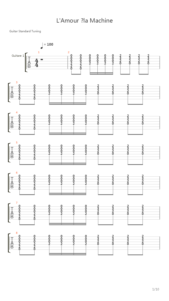 L'amour à la machine吉他谱
