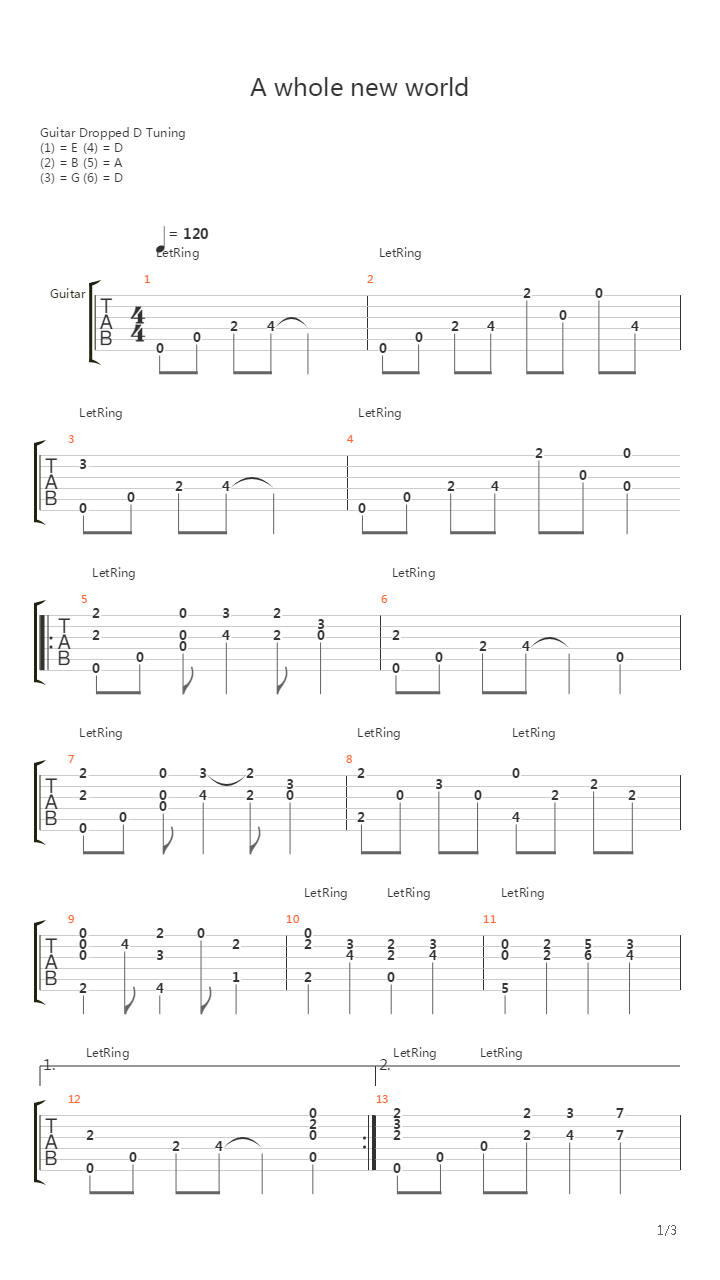 A Whole New World吉他谱