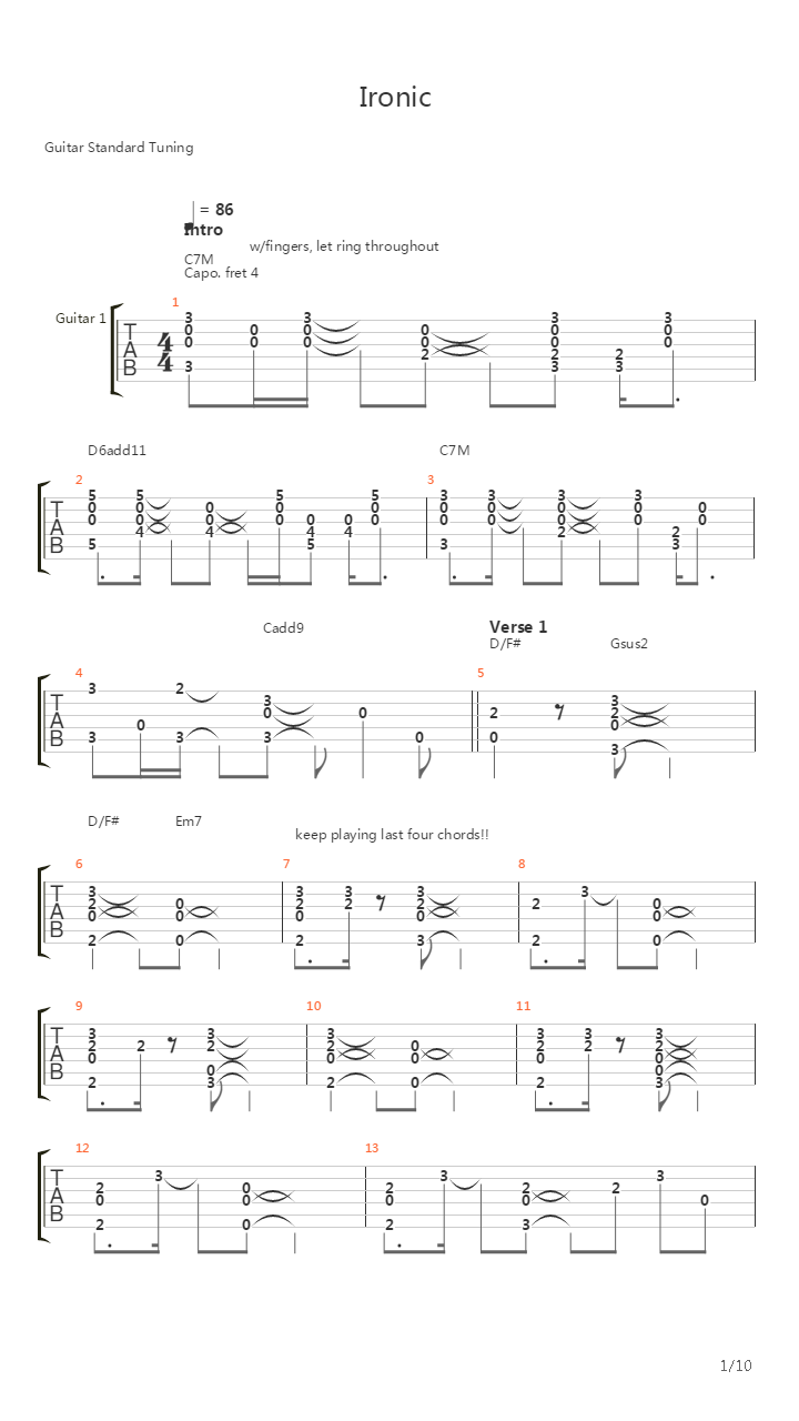 Ironic吉他谱