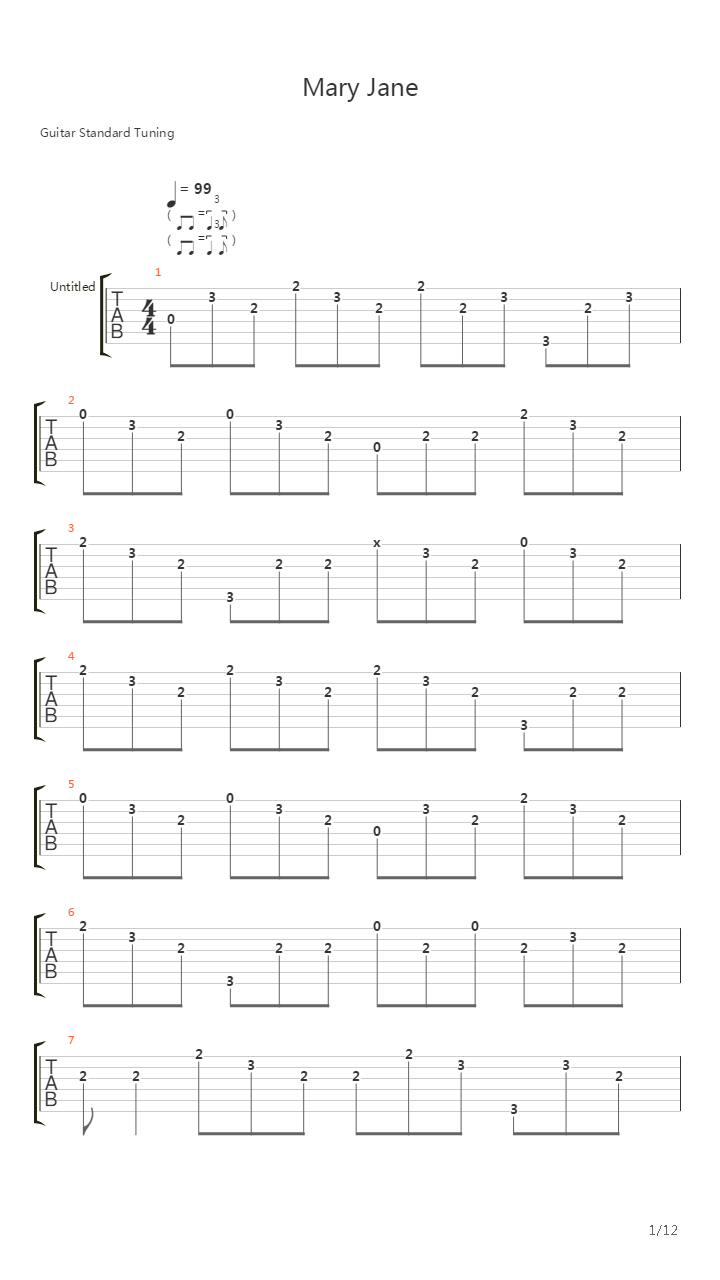 Mary Jane吉他谱