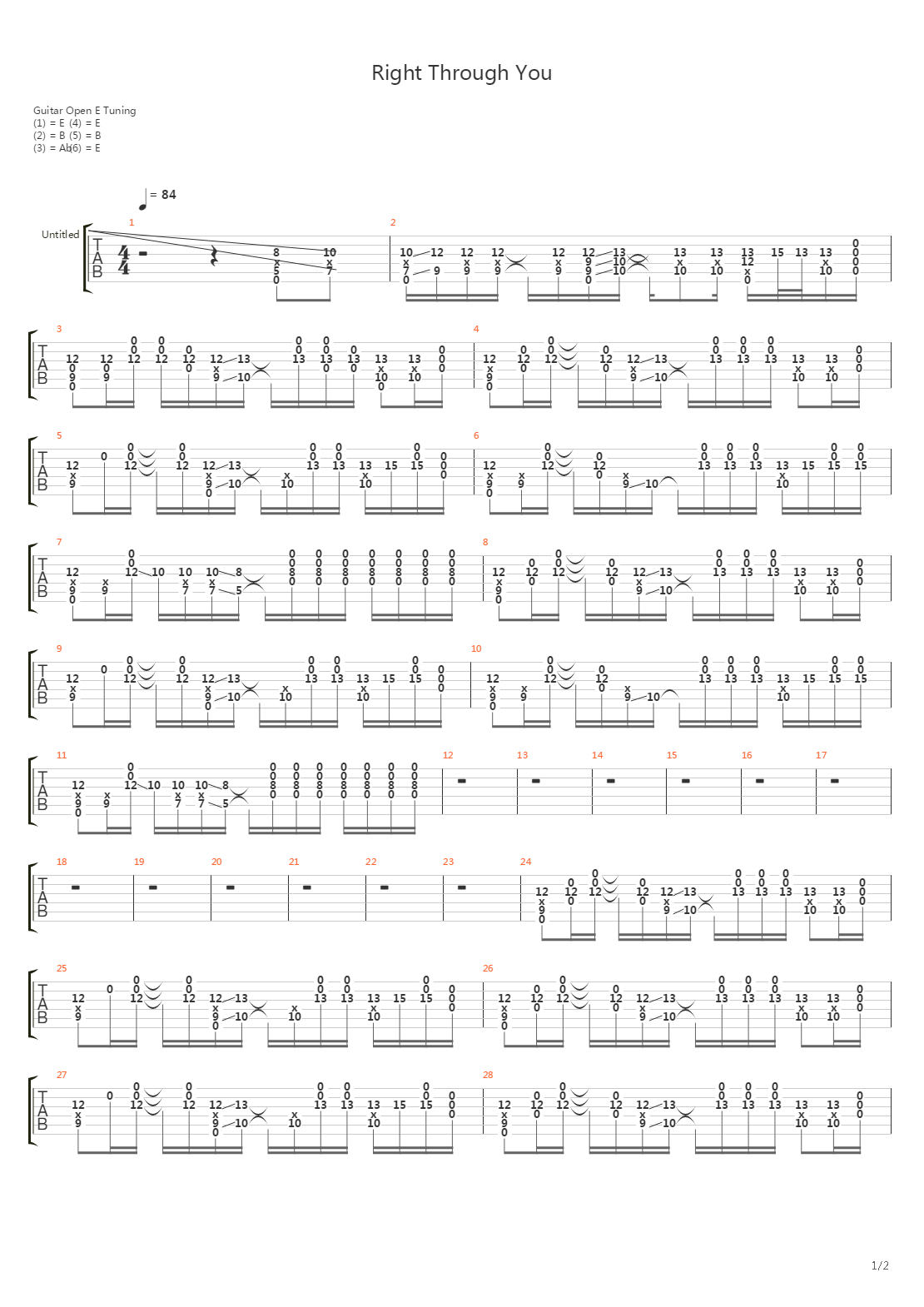 Right Through You吉他谱