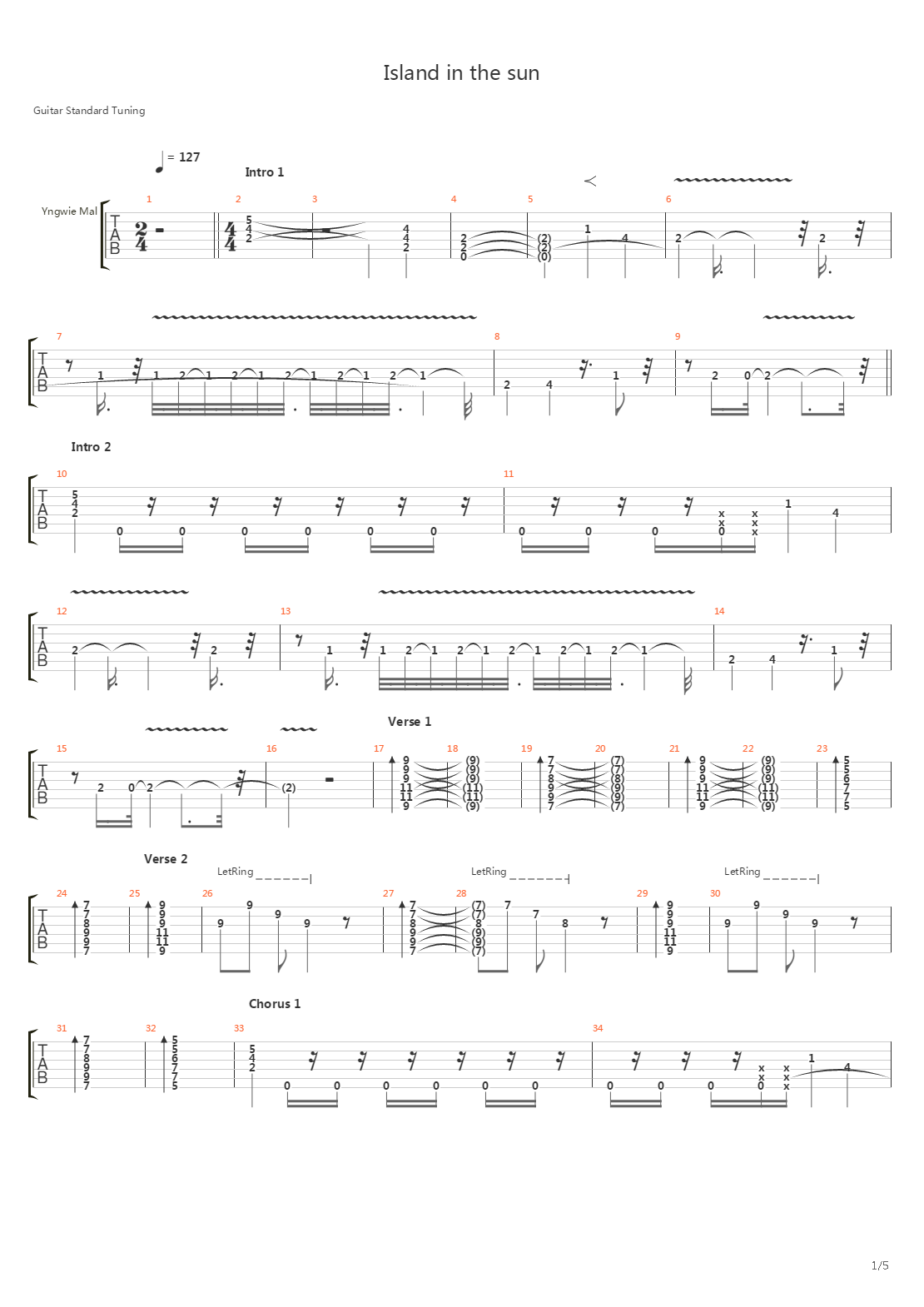 Island In The Sun吉他谱