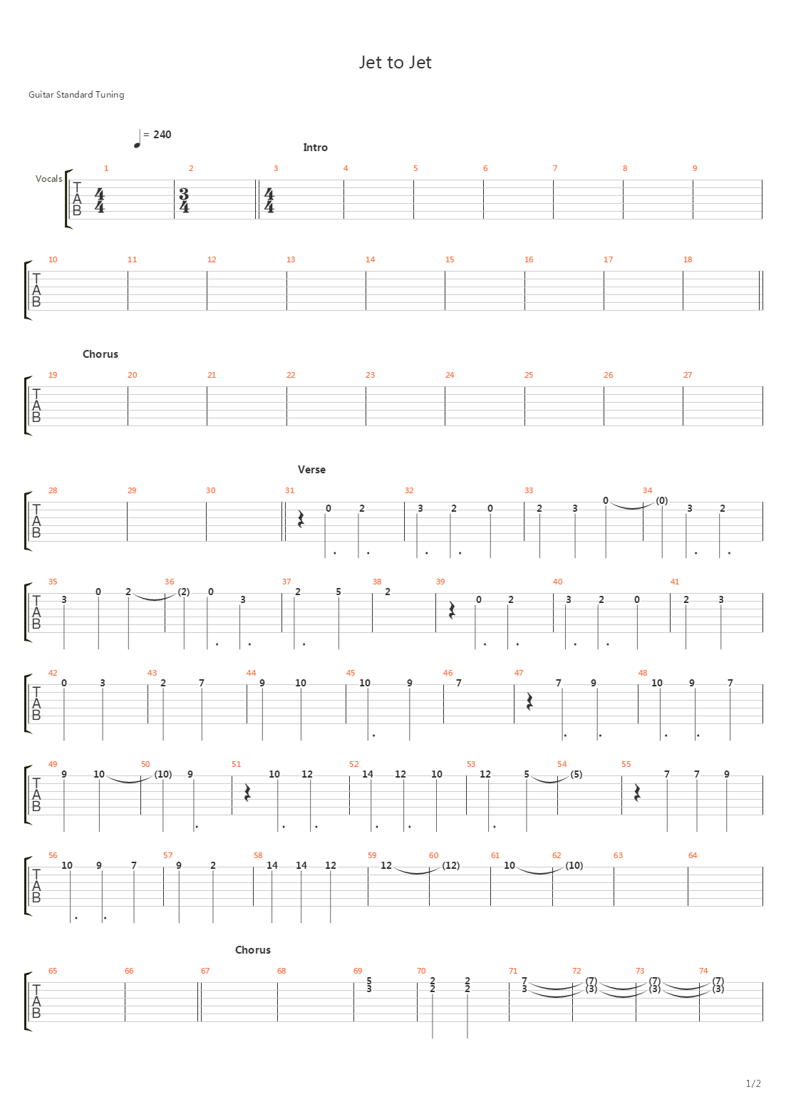 Jet To Jet吉他谱